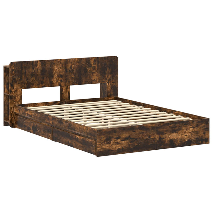 Cadru de pat cu depozitare Stejar fumuriu 135 x 190 cm - WALTI WALTI