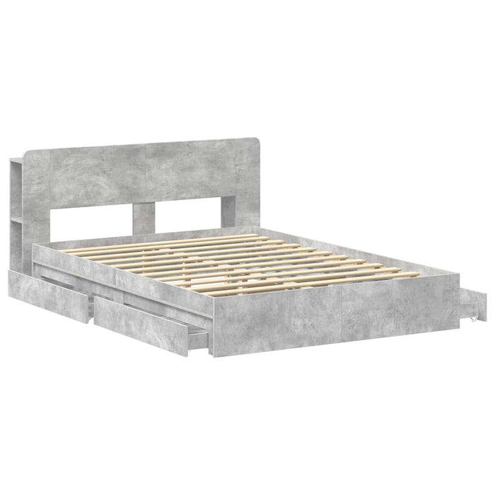 Cadru de pat cu depozitare cu sertar Gri Beton 150 x 200 cm - WALTI WALTI