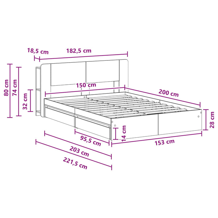 Cadru de pat cu depozitare cu sertar Sonoma gri 150 x 200 cm - WALTI WALTI