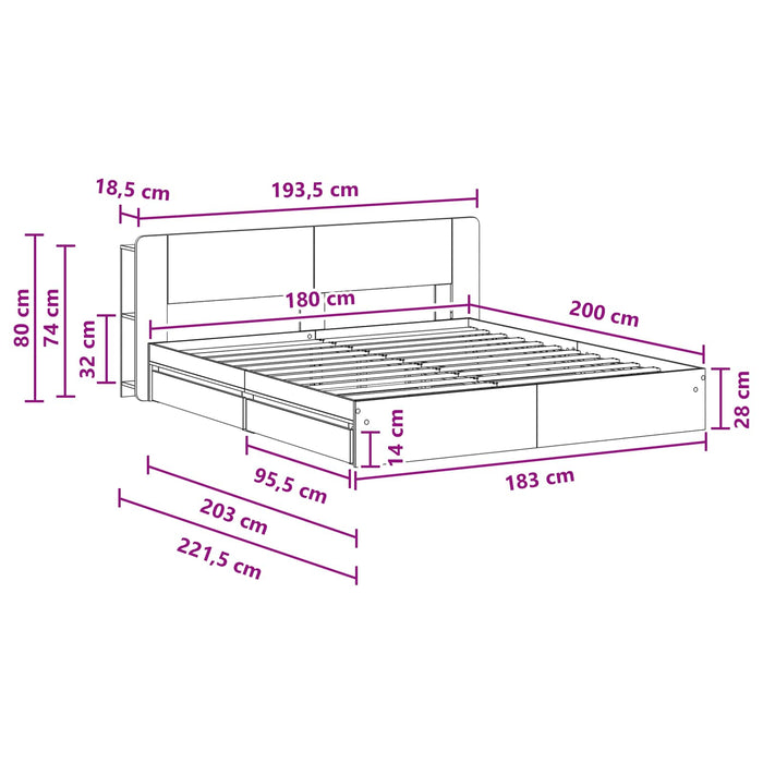 Cadru de pat cu depozitare cu sertar Sonoma gri 180 x 200 cm - WALTI WALTI