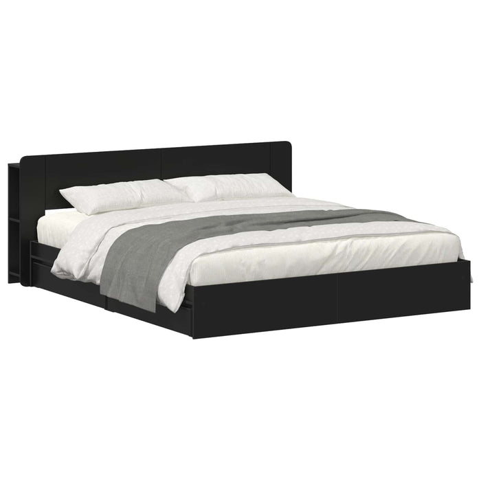 Cadru de pat cu depozitare Negru 200 x 200 cm Lemn prelucrat - WALTI WALTI