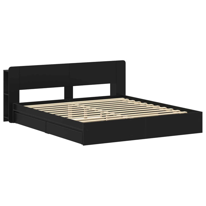 Cadru de pat cu depozitare Negru 200 x 200 cm Lemn prelucrat - WALTI WALTI