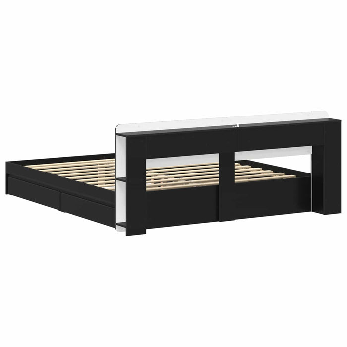 Cadru de pat cu depozitare Negru 200 x 200 cm Lemn prelucrat - WALTI WALTI