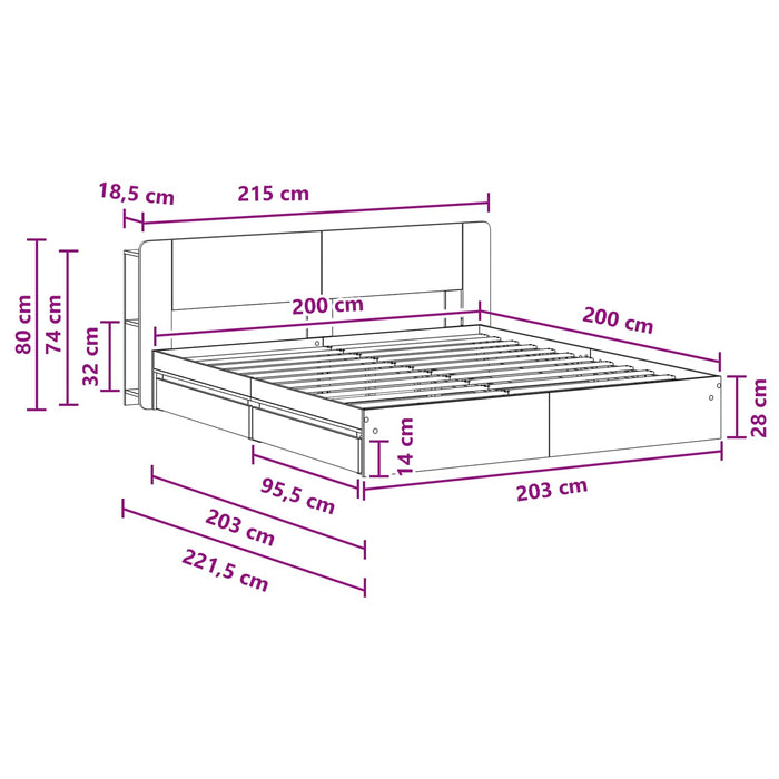 Cadru de pat cu depozitare Negru 200 x 200 cm Lemn prelucrat - WALTI WALTI