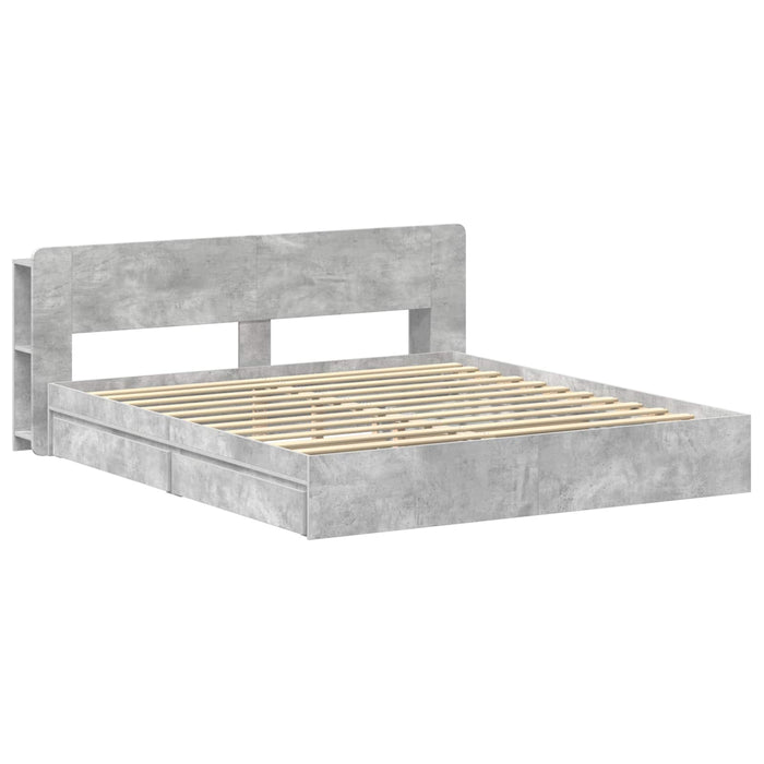 Cadru de pat cu depozitare cu sertar Gri Beton 200 x 200 cm - WALTI WALTI