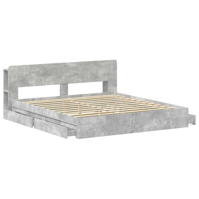 Cadru de pat cu depozitare cu sertar Gri Beton 200 x 200 cm - WALTI WALTI