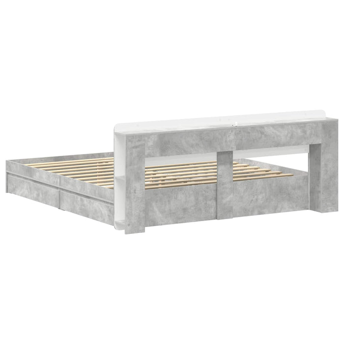 Cadru de pat cu depozitare cu sertar Gri Beton 200 x 200 cm - WALTI WALTI