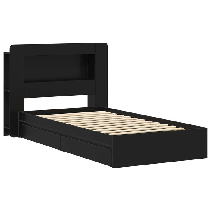 Cadru de pat cu depozitare Negru 75 x 190 cm Lemn prelucrat - WALTI WALTI