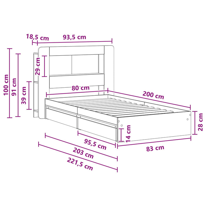 Cadru de pat cu depozitare Alb 80 x 200 cm Lemn prelucrat - WALTI WALTI