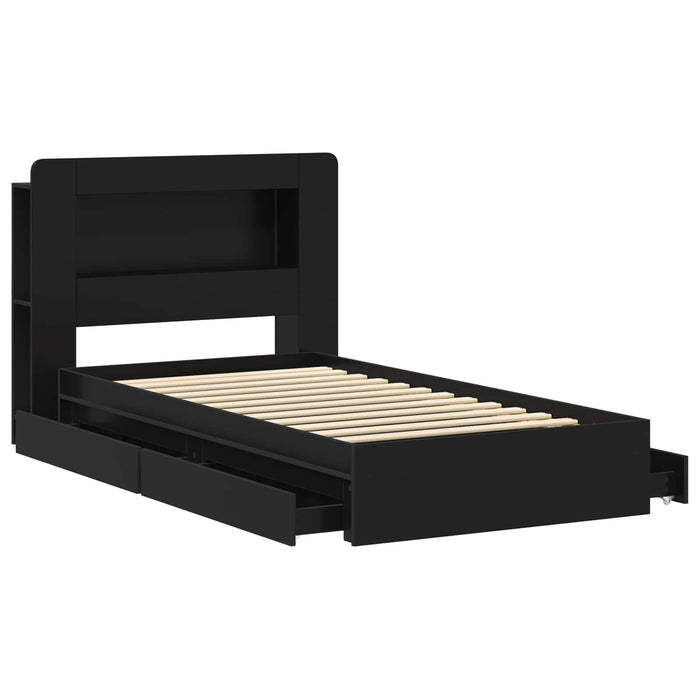 Cadru de pat cu depozitare Negru 90 x 190 cm Lemn prelucrat - WALTI WALTI