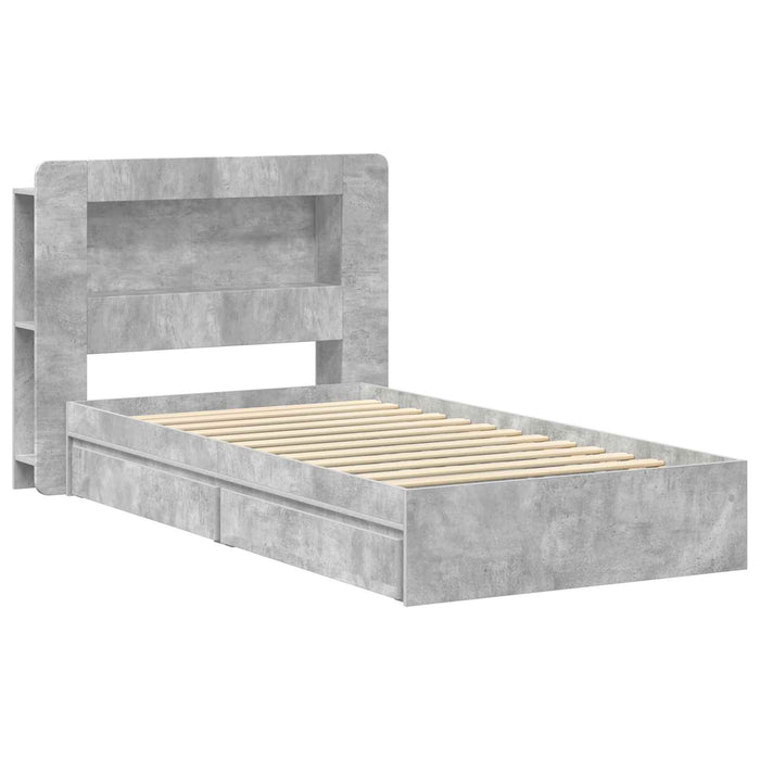 Cadru de pat cu depozitare Gri Beton 90 x 190 cm Lemn prelucrat - WALTI WALTI