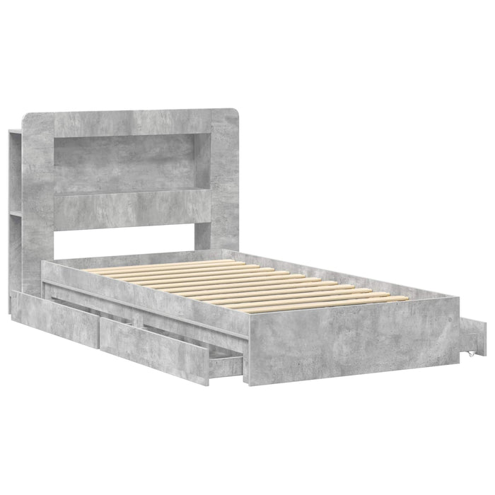 Cadru de pat cu depozitare Gri Beton 90 x 190 cm Lemn prelucrat - WALTI WALTI