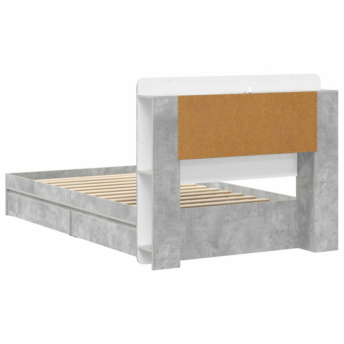 Cadru de pat cu depozitare Gri Beton 90 x 190 cm Lemn prelucrat - WALTI WALTI