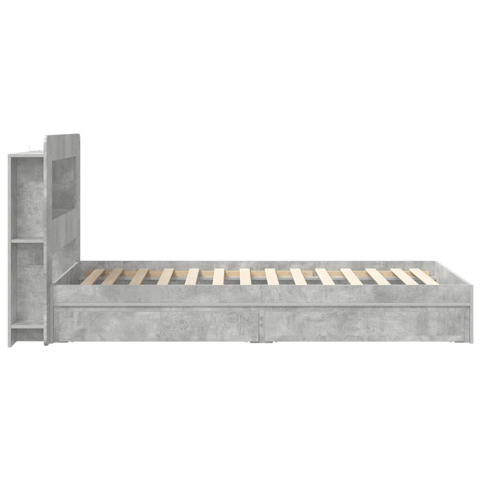 Cadru de pat cu depozitare Gri Beton 90 x 190 cm Lemn prelucrat - WALTI WALTI