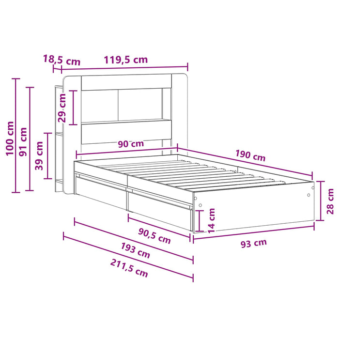 Cadru de pat cu depozitare cu sertar Stejar fumuriu 90 x 190 cm - WALTI WALTI