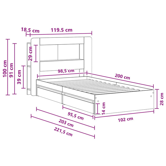 Cadru de pat cu depozitare Stejar fumuriu 100 x 200 cm - WALTI WALTI