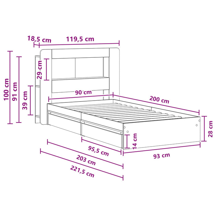Cadru de pat cu depozitare cu sertar Stejar fumuriu 90 x 200 cm - WALTI WALTI