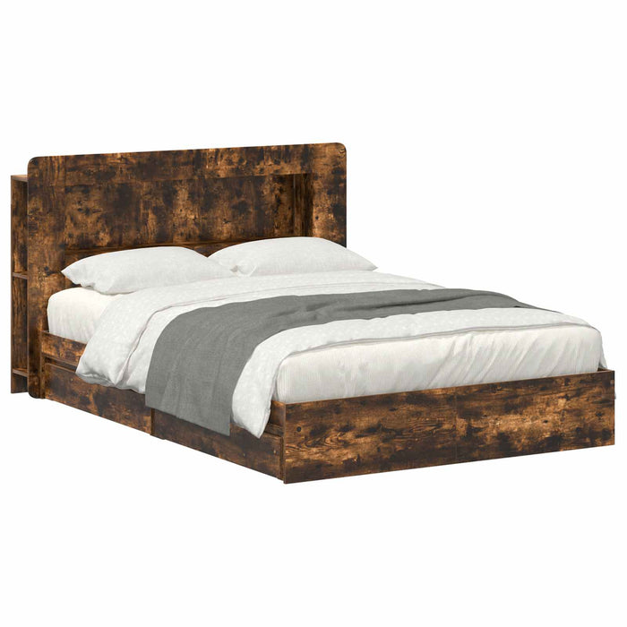 Cadru de pat cu depozitare Stejar fumuriu 135 x 190 cm - WALTI WALTI