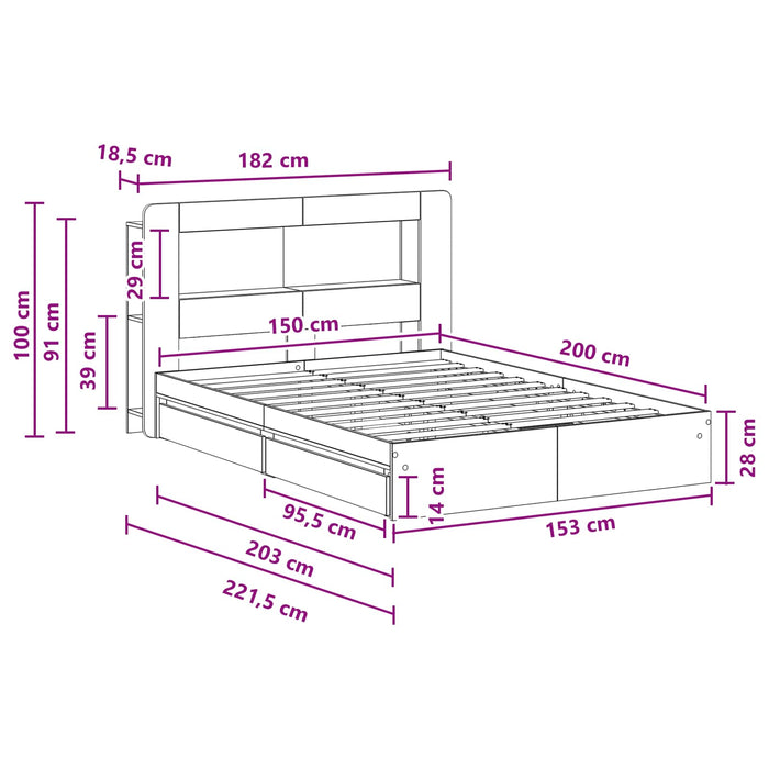Cadru de pat cu depozitare cu sertar Gri Beton 150 x 200 cm - WALTI WALTI