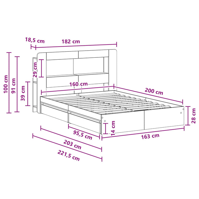 Cadru de pat cu depozitare cu sertar Sonoma gri 160 x 200 cm - WALTI WALTI