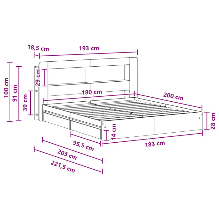 Cadru de pat cu depozitare cu sertar Sonoma gri 180 x 200 cm - WALTI WALTI