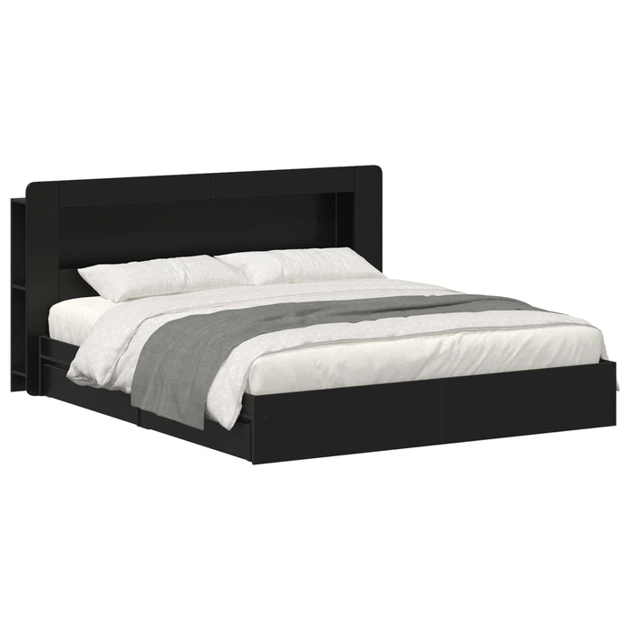Cadru de pat cu depozitare Negru 200 x 200 cm Lemn prelucrat - WALTI WALTI