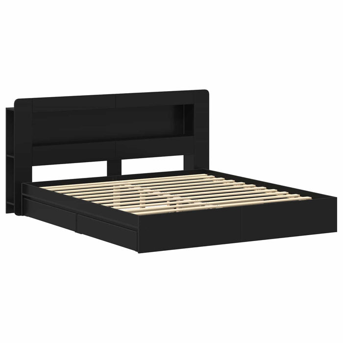 Cadru de pat cu depozitare Negru 200 x 200 cm Lemn prelucrat - WALTI WALTI