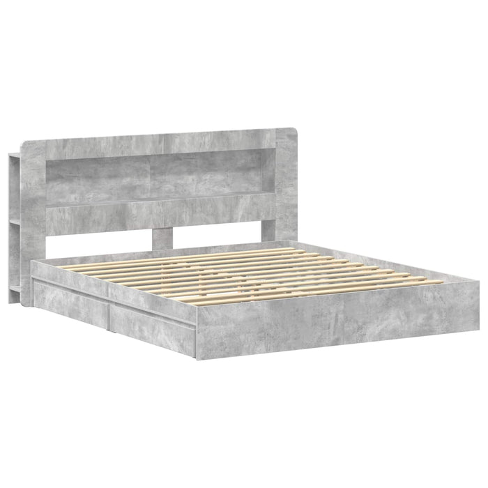 Cadru de pat cu depozitare cu sertar Gri Beton 200 x 200 cm - WALTI WALTI