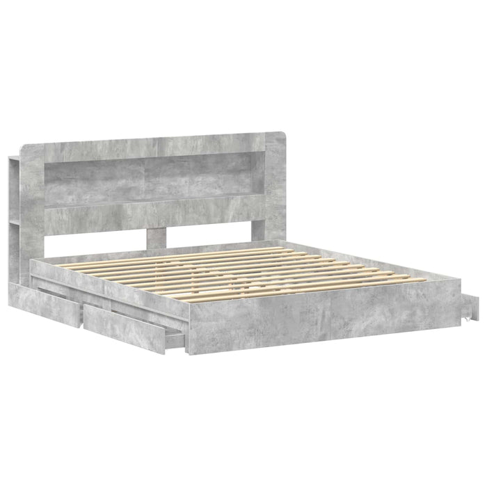 Cadru de pat cu depozitare cu sertar Gri Beton 200 x 200 cm - WALTI WALTI