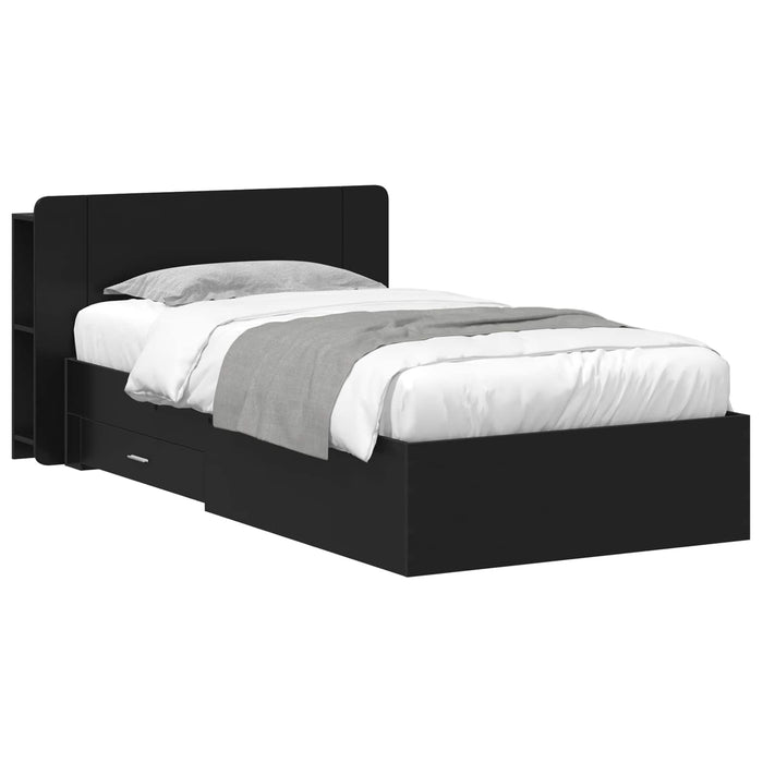 Cadru de pat cu depozitare Negru 75 x 190 cm Lemn prelucrat - WALTI WALTI