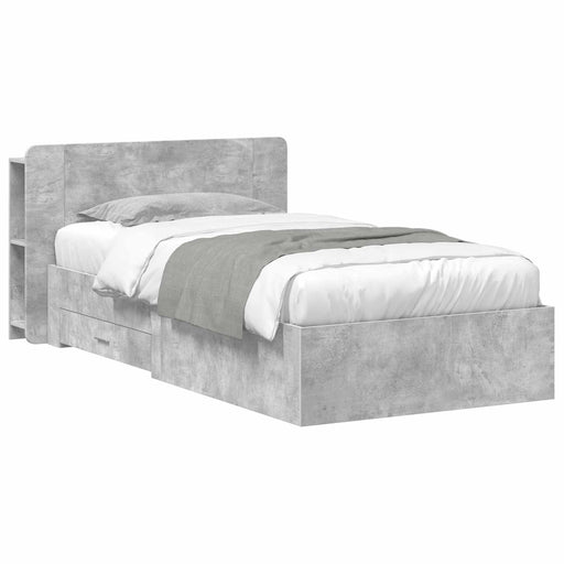 Cadru de pat cu depozitare Gri Beton 75 x 190 cm Lemn prelucrat - WALTI WALTI