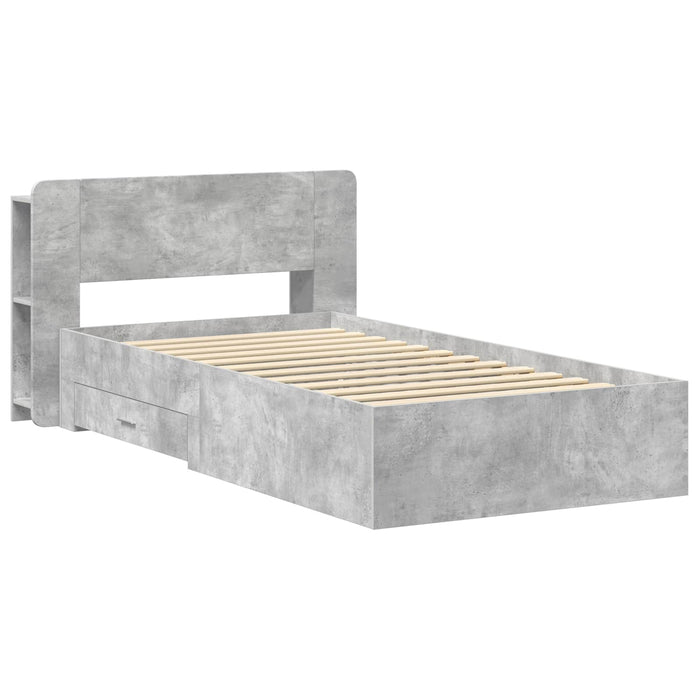 Cadru de pat cu depozitare Gri Beton 75 x 190 cm Lemn prelucrat - WALTI WALTI
