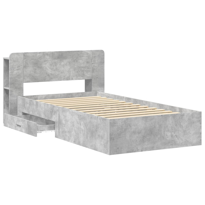 Cadru de pat cu depozitare Gri Beton 75 x 190 cm Lemn prelucrat - WALTI WALTI
