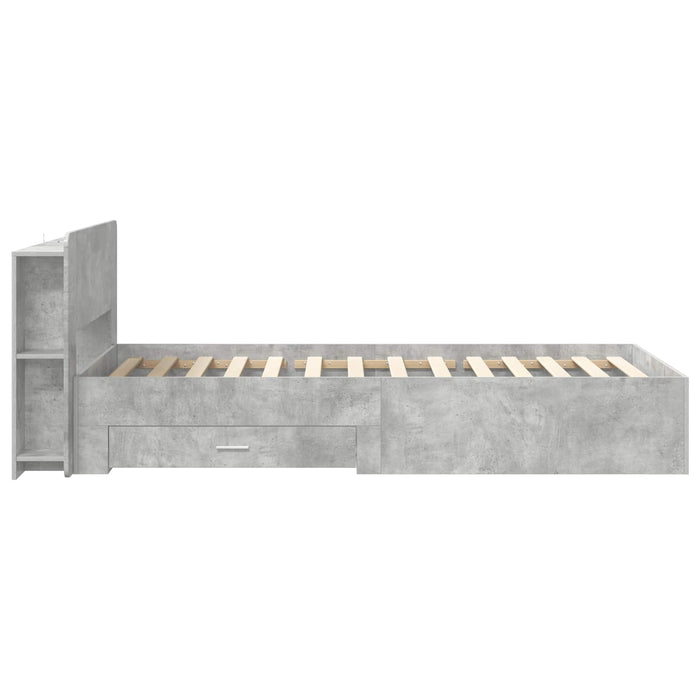 Cadru de pat cu depozitare Gri Beton 75 x 190 cm Lemn prelucrat - WALTI WALTI