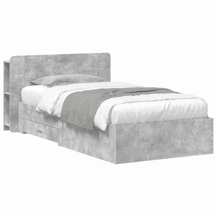 Cadru de pat cu depozitare Gri Beton 80 x 200 cm Lemn prelucrat - WALTI WALTI