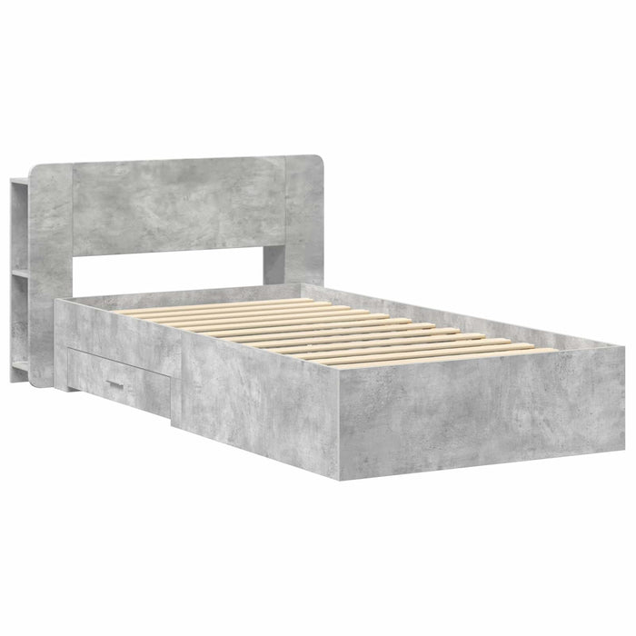 Cadru de pat cu depozitare Gri Beton 80 x 200 cm Lemn prelucrat - WALTI WALTI