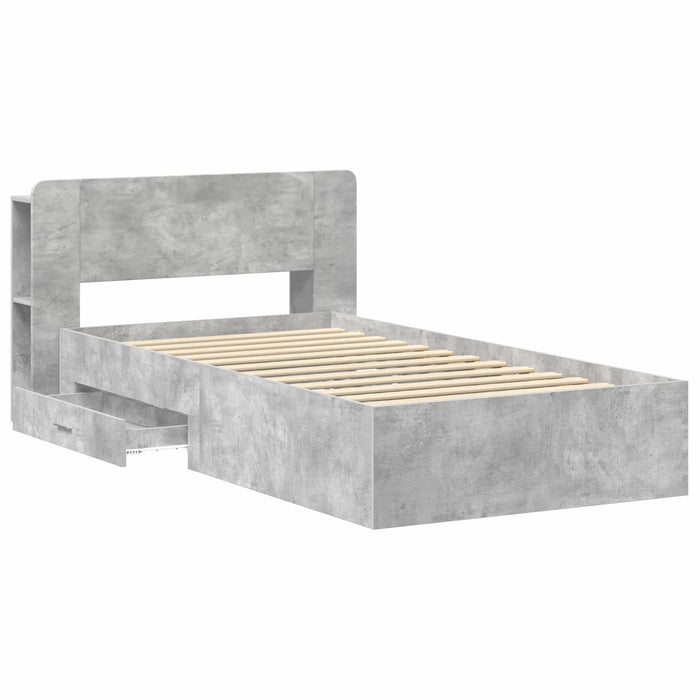 Cadru de pat cu depozitare Gri Beton 80 x 200 cm Lemn prelucrat - WALTI WALTI
