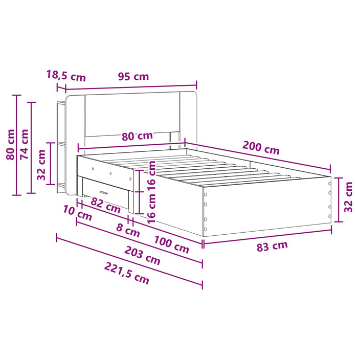 Cadru de pat cu depozitare cu headboard Lemn vechi 80 x 200 cm - WALTI WALTI