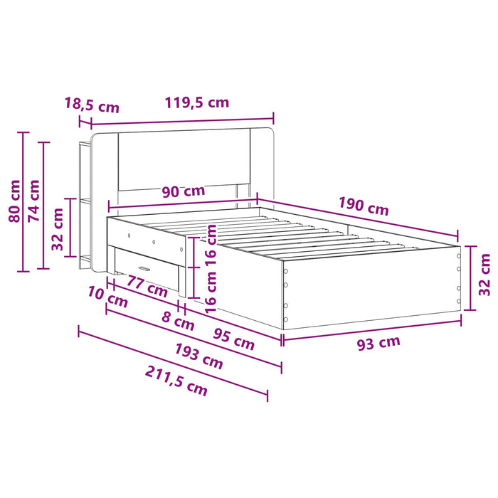 Cadru de pat cu depozitare Stejar Artizanal 90 x 190 cm - WALTI WALTI