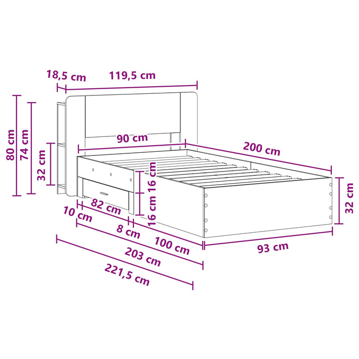 Cadru de pat cu depozitare Stejar Artizanal 90 x 200 cm - WALTI WALTI