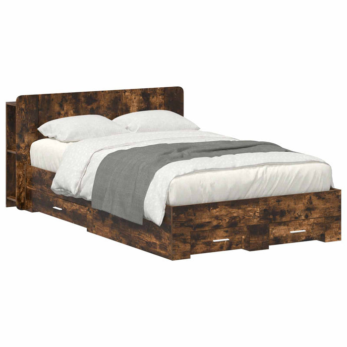 Cadru de pat cu depozitare Stejar fumuriu 120 x 190 cm WALTI
