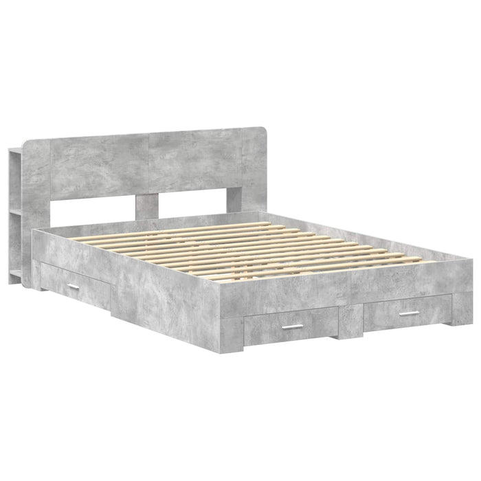 Cadru de pat cu depozitare cu headboard Gri Beton 150 x 200 cm - WALTI WALTI