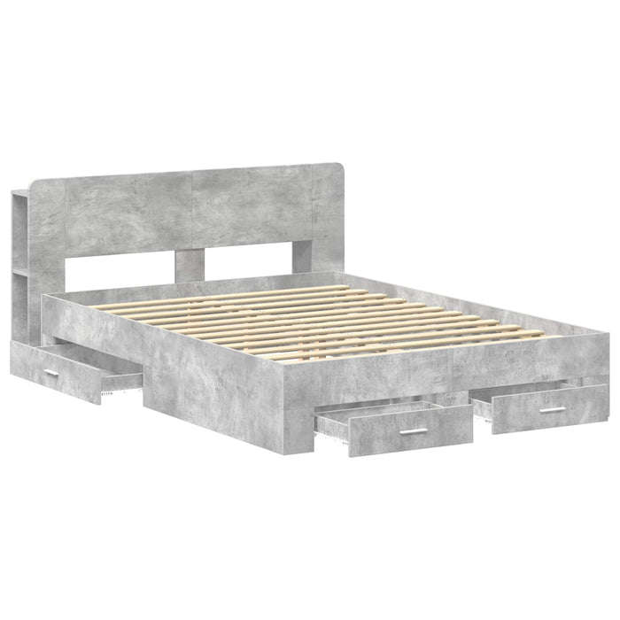 Cadru de pat cu depozitare cu headboard Gri Beton 150 x 200 cm - WALTI WALTI
