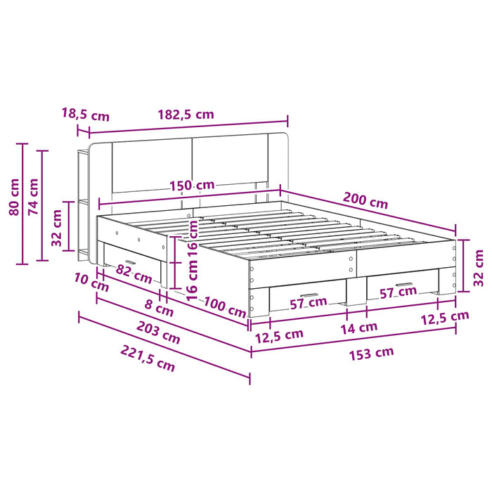 Cadru de pat cu depozitare Stejar fumuriu 150 x 200 cm - WALTI WALTI