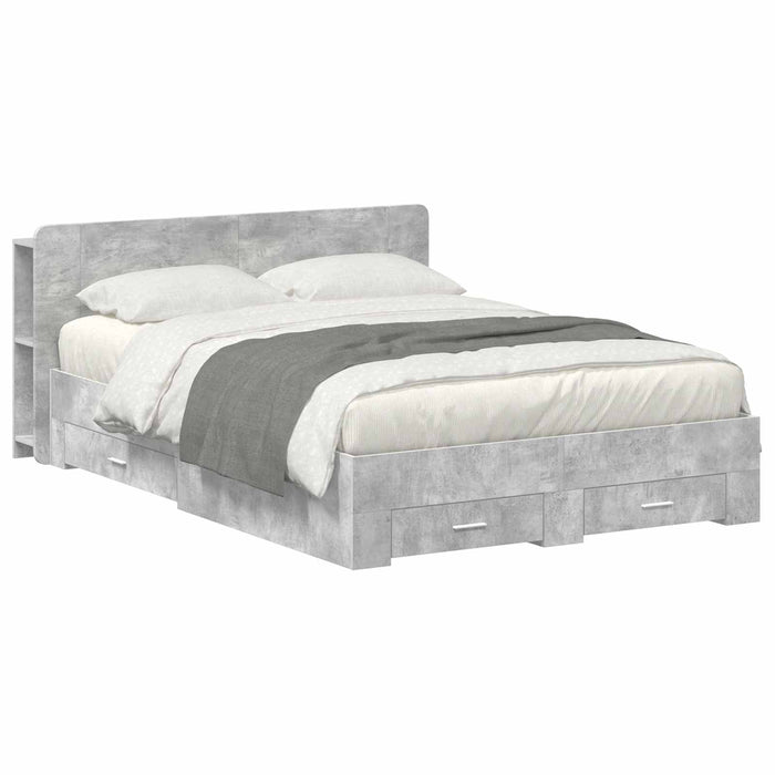 Cadru de pat cu depozitare cu headboard Gri Beton 160 x 200 cm WALTI