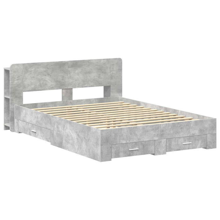 Cadru de pat cu depozitare cu headboard Gri Beton 160 x 200 cm WALTI
