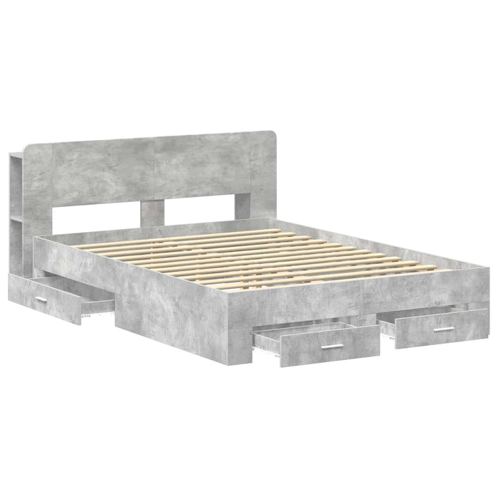 Cadru de pat cu depozitare cu headboard Gri Beton 160 x 200 cm WALTI