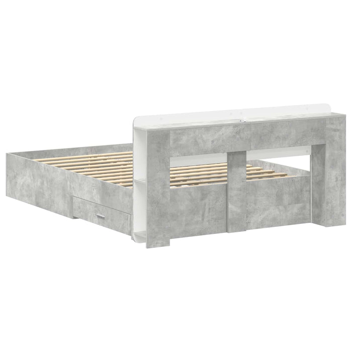 Cadru de pat cu depozitare cu headboard Gri Beton 160 x 200 cm WALTI