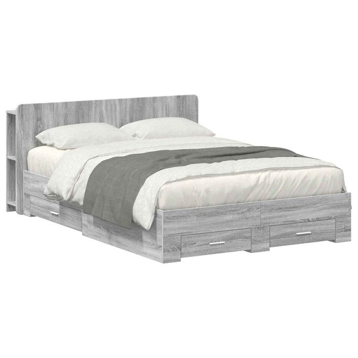 Cadru de pat cu depozitare cu headboard Sonoma gri 160 x 200 cm WALTI