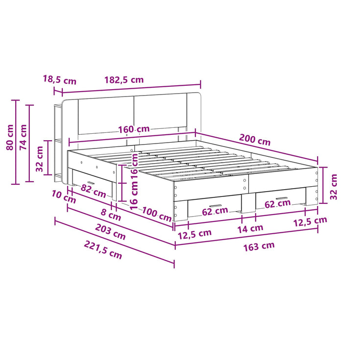 Cadru de pat cu depozitare cu headboard Sonoma gri 160 x 200 cm WALTI